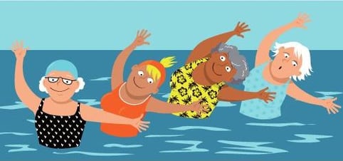cartoon of seniors doing water aerobics for arthritis pain
