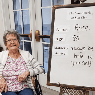 woodmark at sun city resident rose shares her motherly advice