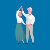 cartoon graphic of two seniors dancing