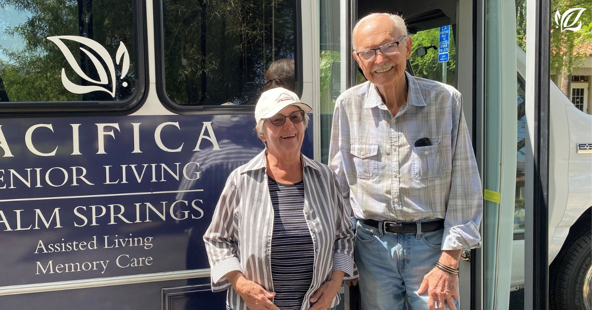 Pacifica senior living palm springs residents with the company bus