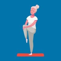 cartoon graphic of a senior doing yoga stretch