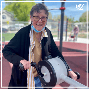 a pacifica resident stays fit with an outdoor exercise machine