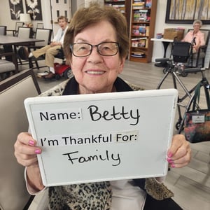 betty's thanksgiving thought is she is thankful for her family