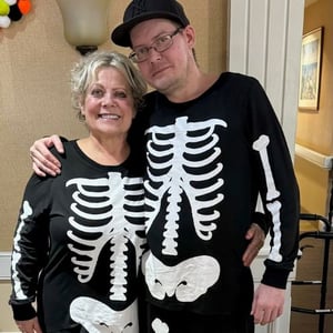 pacifica team members dressed as skeletons for halloween