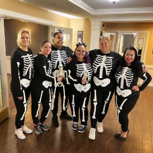 pacifica staff members dressed like skeletons
