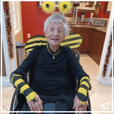 pacifica senior resident dressed as a bee