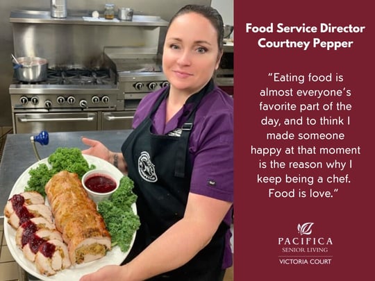 Chef Courtney Pepper of Pacifica Senior Living Victoria Court shows off her Pork Loin