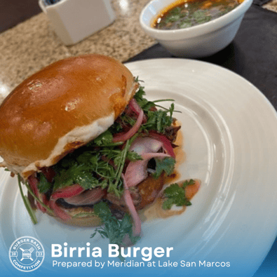 a photo of a barrio burger from meridian at lake San Marcos burger competition