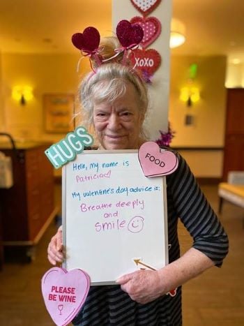 pacifica senior living resident Patricia celebrates Valentine's Day