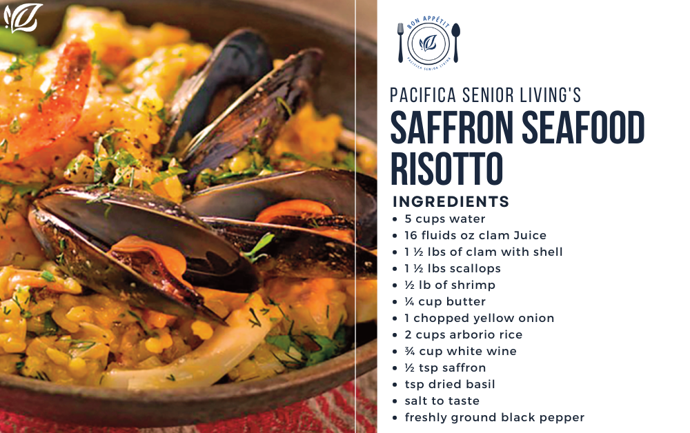 Saffron Seafood risotto recipe by pacifica senior living