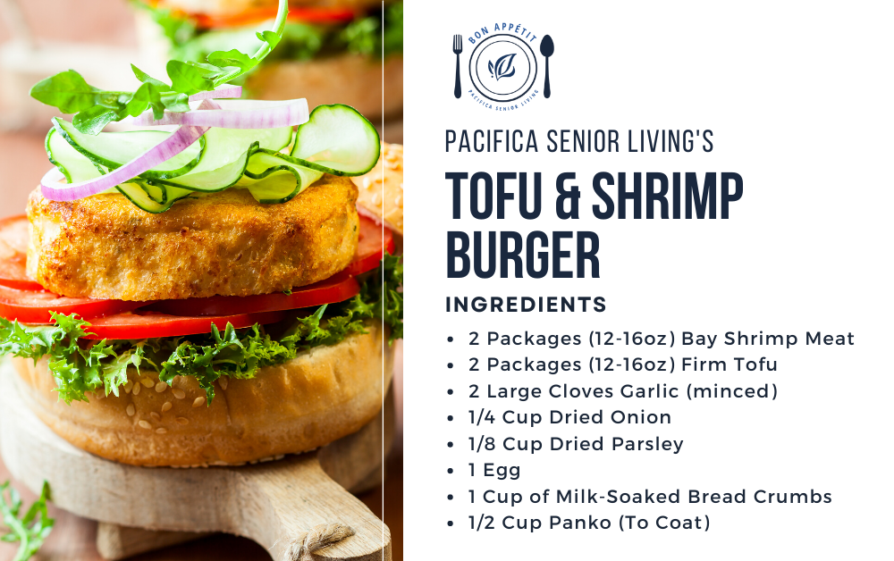 tofu and shrimp burger recipe card