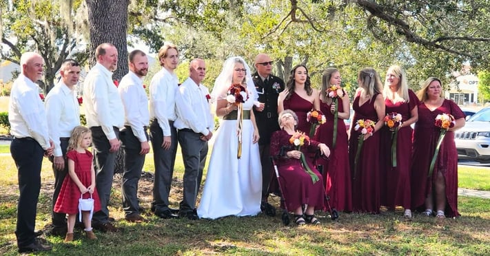 Jennifer Petit and her bridal party pose at sun city senior living blog header