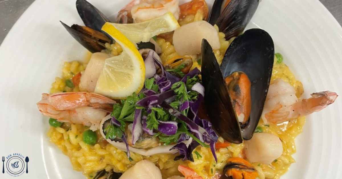 saffron seafood risotto recipe blog header